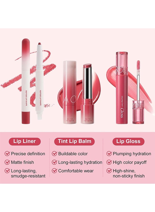 OLIBOLLA Volume Lip Sculpt Trio, 3PCS Lip Combo Set — Matte Lip Liner Pencil, Hydrating Tint Lipstick & Shine Gloss, Non-Sticky Long-Lasting Plumping Lip Makeup Kit for Women 03# - Image 5